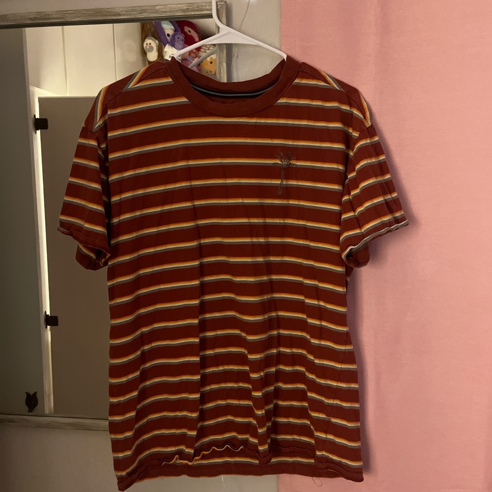 Hurley Maroon with striped T shirt. Size medium.